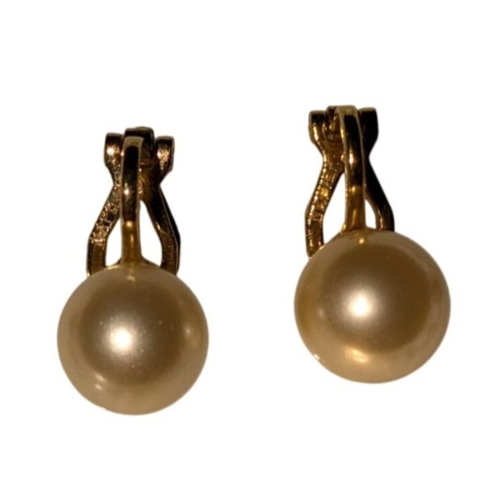 Napier Vintage Faux Pearl Clip-On Earrings Gold Tone - Picture 2 of 8